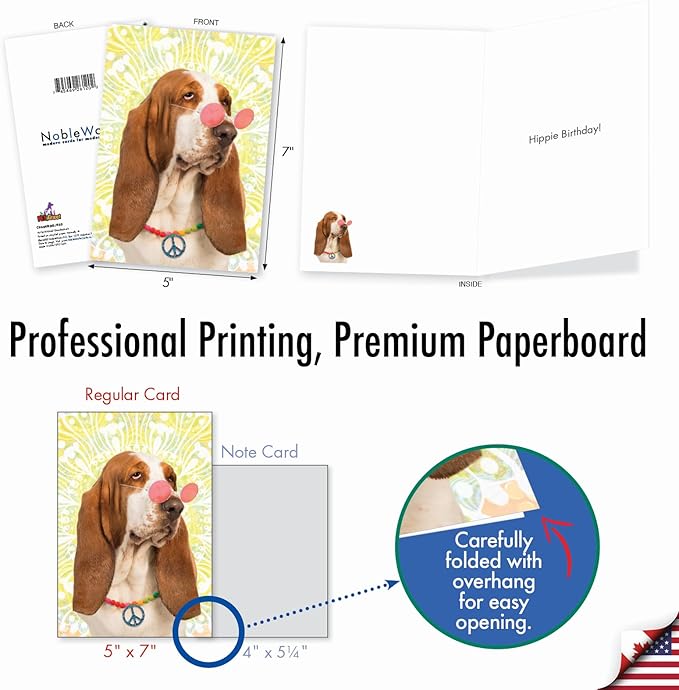 NobleWorks - Funny Birthday Greeting Card with 5 x 7 Inch Envelope (1 Card) Puppy Bday Hippie Dog C9604BDG