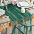 Artoid Mode 6PCS Pearl Dark Green Gauze Table Runner 120 Inch 10FT, Seasonal Sheer Dining Holiday Wedding Birthday Baby Shower Table Decor for Home Party
