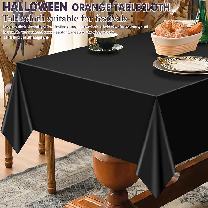 mwellewm 6 Pcs Black Plastic Tablecloth 54 x 72 Inch Disposable Table Cloths, Party Decorations Rectangle Plastic Cover Tablecloth for Graduation Picnic Home Decor Indoor or Outdoor Parties Birthday