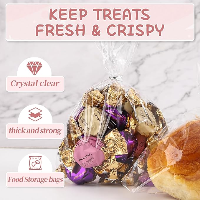 100 Pack Clear Cellophane Treat Bags 11x14 Inches OPP Plastic Gift Goodie Bags for Small business Candy Cookies Bakery Soap Party Favors Gift Wrapping Packaging with Twist Ties