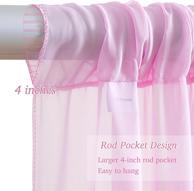 10x10ft Pink Chiffon Backdrop Curtain with Lights String for Wedding Sheer Tulle Curtain Photo Backdrops Drapes for Baby Shower Birthday Party Home Ceremony Decorations