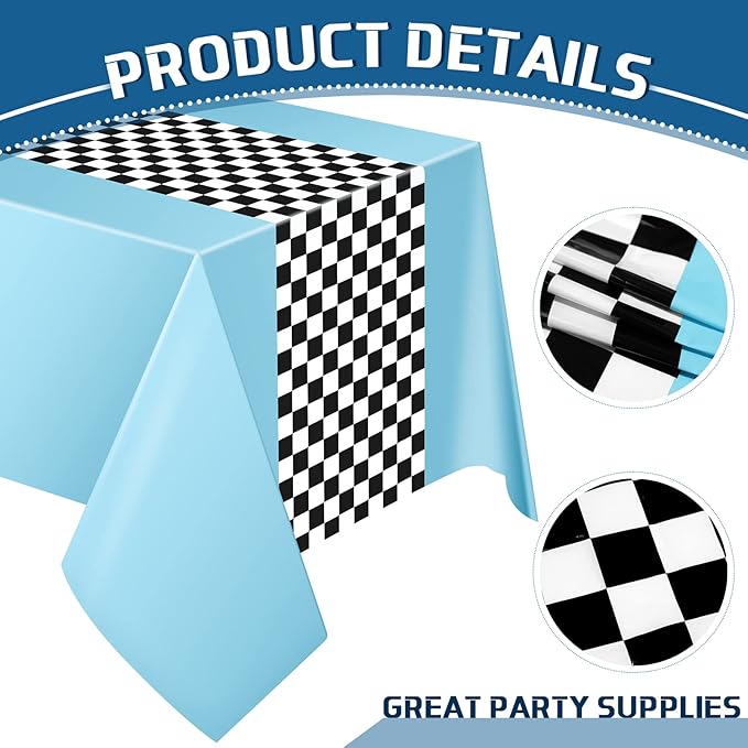 Irenare Car Birthday Party Supplies Racing Decorations 50s Party Tablecloth Racetrack Table Runner Table Covers for Kids Boy Car Theme Birthday Decor, 54 x 108 Inch(Sky Blue,6 Sheets)