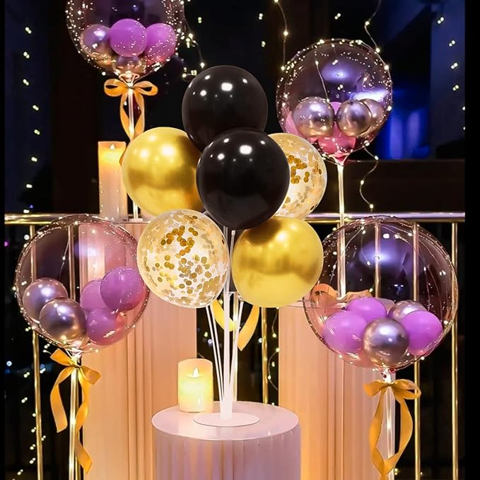Black and Gold Balloon Stand Centerpiece Table Decorations Black and Gold Party Decorations for Birthday Wedding Retirement Anniversary Father's Day New Years Graduation 2026 (Black gold set5)