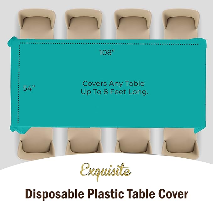Exquisite 12-Pack Premium Plastic Tablecloth Pack of 12 Premium Plastic Tablecloth 54 Inch x 108 Inch Rectangle Table Cover - Teal