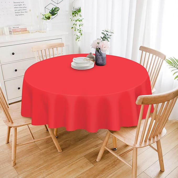 Mulbozy 12 Pack Red Round Tablecloth, 84 Inches Plastic Table Cover, Premium Disposable Round Party Tablecloth for Restaurant Dinners, Wedding, Grad Party, BBQ, Outdoor Camping