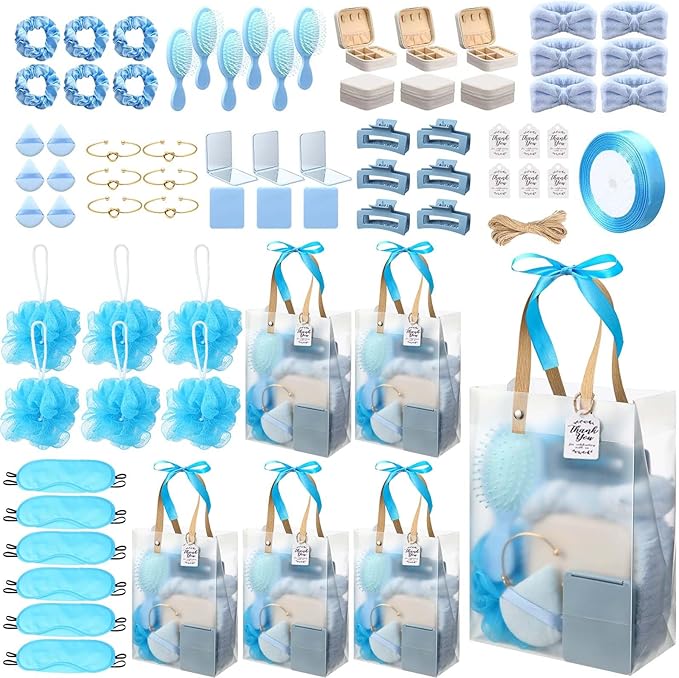 74Pcs Baby Shower Prizes for Game Winners Baby Shower Favors Gifts including Headband Hair Brush Jewelry Box with Gift Bag for Baby Shower Game Prizes Wedding Bridal Shower Favors (Blue)