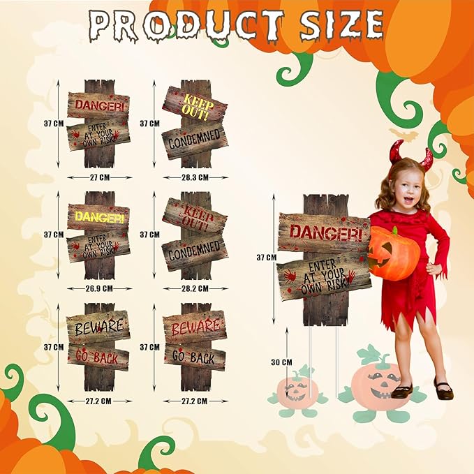 6PCS Halloween Yard Decorations Outdoor Keep Out Warning Halloween Sign Stakes Graves Lawn Bush Decorations Props Outdoor Decor for Haunted House Holiday Party Supplies