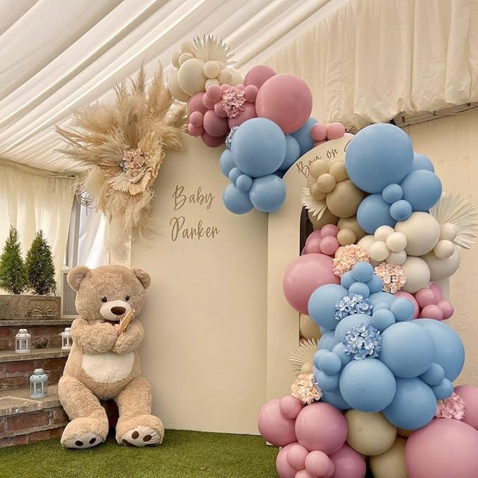 Dusty Rose Brown Balloon Garland Blue Pink Double Stuffed Tan White Sand Balloon Latex Pastel Arch Kit for Gender Reveal Baby Shower Birthday Bridal Shower Wedding Party Decorations