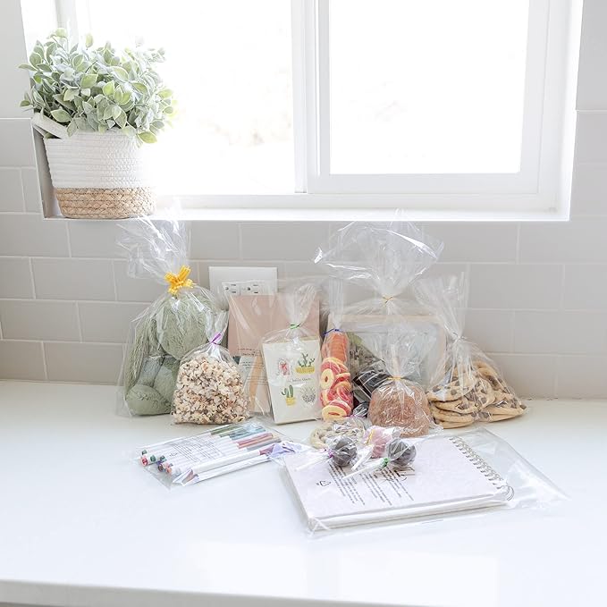 200 Pack Clear Cellophane Bags for Favors - Transparent Goodie Bags for Birthday Party, 3x4 Inch Clear Bags with 5-Inch Twist Ties - Candy, Treat, Cookie Bags for Gift Giving