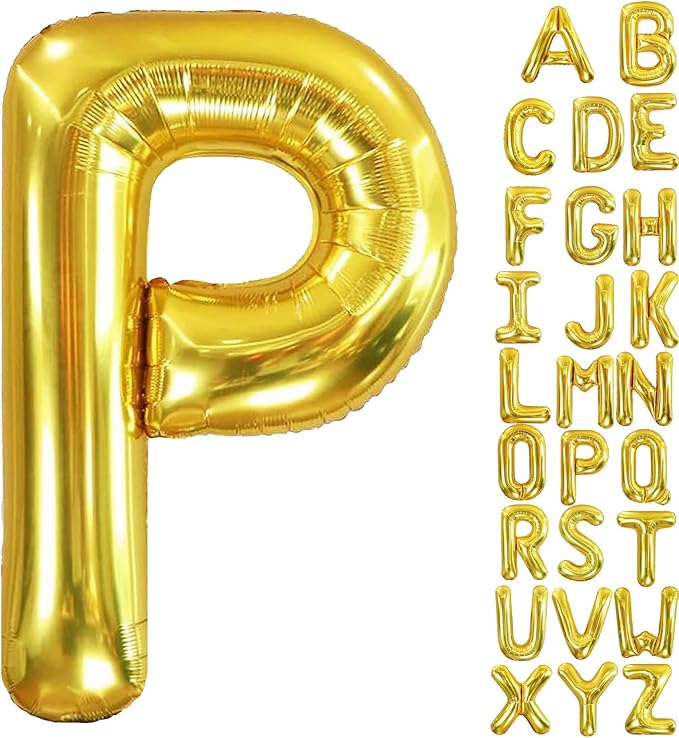 40 Inch Letter Foil Balloons Gold for Graduation, Birthday, Wedding Decorations Jumbo Photo Backdrops Big Alphabet P