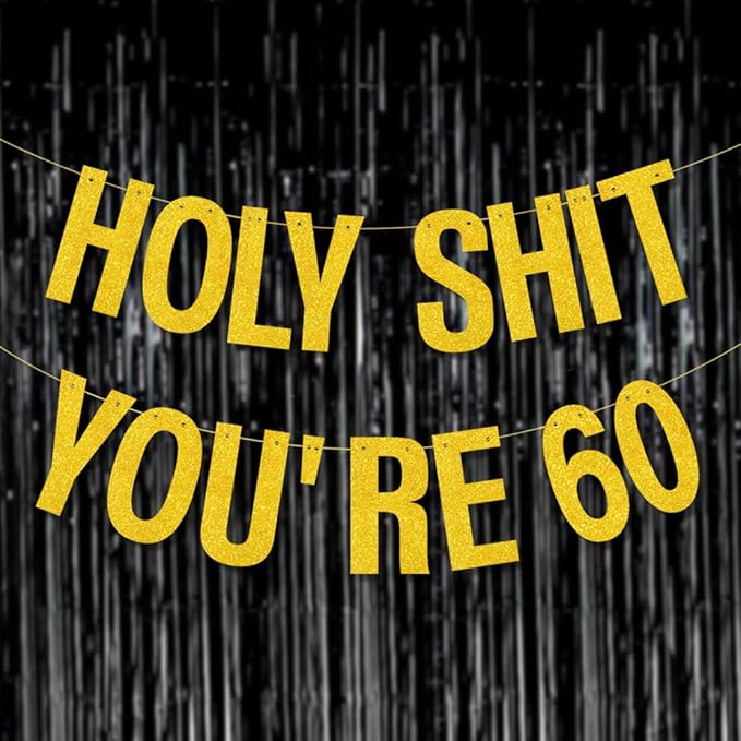 60th Birthday Decorations Women Men Gold Glitter Birthday Decoration Party Sign Funny Banner 60th Bday Party Supplies banner