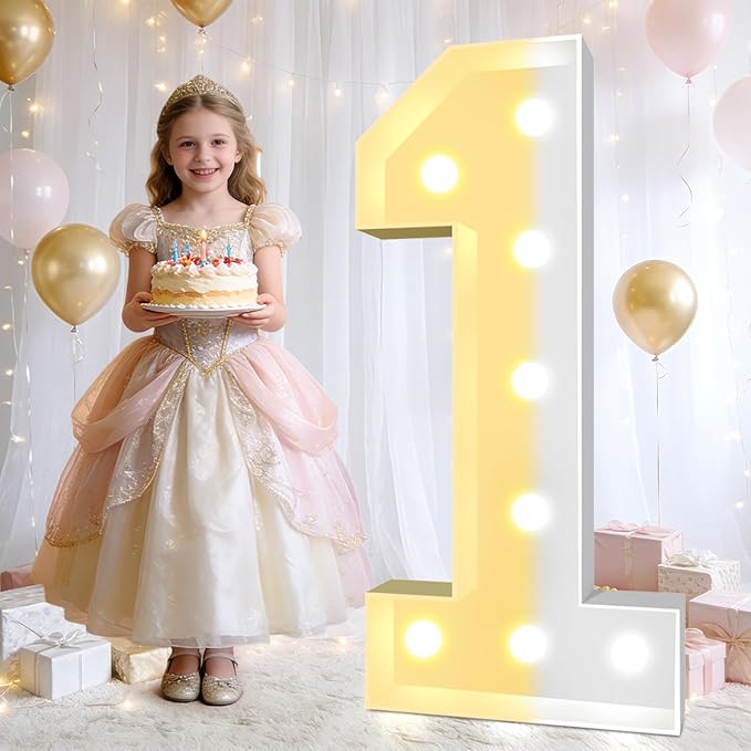 Pooqla 3FT Light Up Marquee Numbers, LED Large Lighted Marquee Numbers for Party Decoration, Giant Mosaic Number for Balloons 1st 16th 21st Birthday Decoration, LED Light Up 1