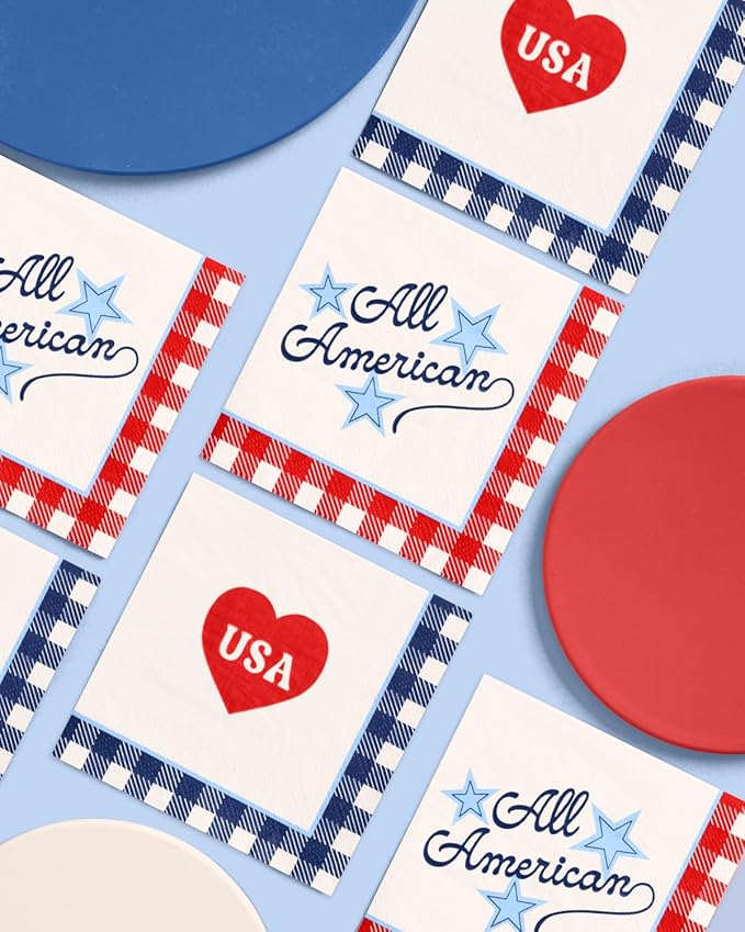 xo, Fetti All American Napkins - 24 Paper Napkins | 4th of July, Patriotic Party, USA Decor, Red White Blue, Americana, Independence Day, Summer BBQ