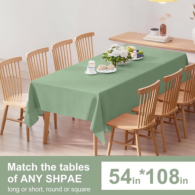 Oigco Sage Green Tablecloth - 3 Pack 54" × 108" Rectangle Disposable Sage Green Table Cloth, Waterproof Plastic Table Cover for Party, Wedding, Holiday & Gathering Use