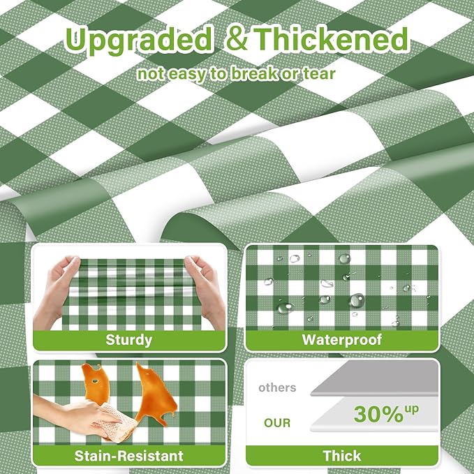 Mulbozy Sage Green Gingham Tablecloth 4 Pack, 54 x 108 Inch Plastic Table Cloth Disposable, Sage Green and White Checkered Table Cover for Party Supplies