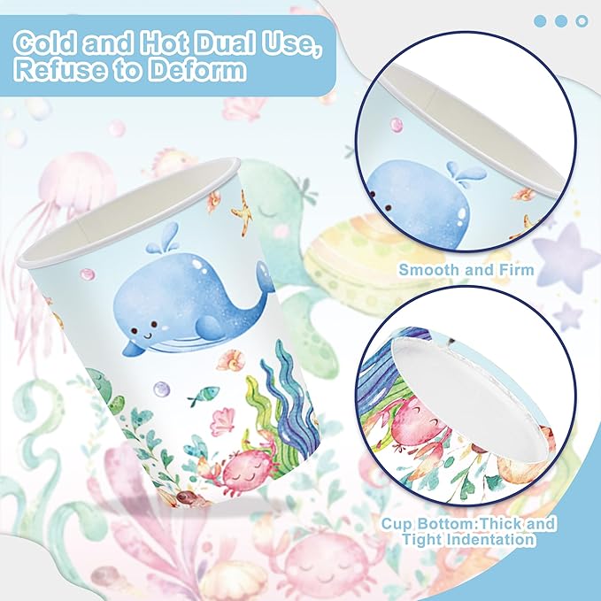 120PCS Under the Sea Party Supplies for Ocean Theme Baby Shower Birthday Party Underwater World Creatures Decorations Ocean Sea Animal Plate Cup Napkin Knives Forks for 20 Guests