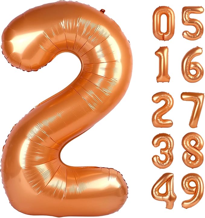Orange 2 Balloon, Number Balloons 40 Inch, Two Balloons Number Birthday Decorations, Second 2nd Birthday Party Supplies, Number 2 Balloon