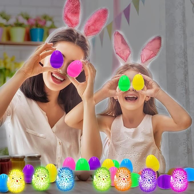 12 Pack Easter Egg Fillers Chick LED Puffer Balls ,LED Light up Toys Flashing Spiky Toys Bulk Glow in The Dark for Kids Boys Girls Classroom Prizes Easter Basket Stuffers Party Favors