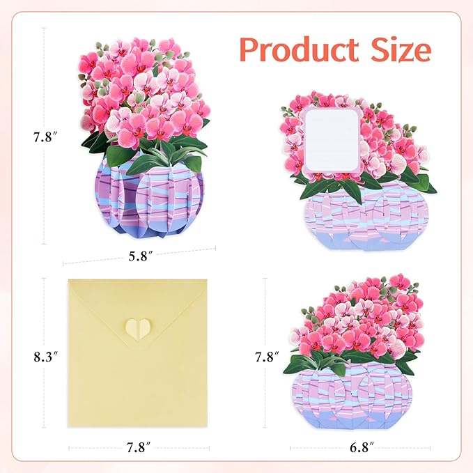 FaCraft Pop Up Flower Cards - 3D Orchid Gifts for Mom Wife Daughter Grandmother - Handmade - with Envelope - All Occasions - Birthday Anniversary Graduation Mothers Valentines Day