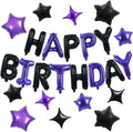 TONIFUL 35PCS Black Purple Happy Birthday Decorations Kit 16 Inch Happy Birthday Balloon Banner Decorations Supplies for Men Women Adults Girls Boys Kids for Halloween Chrismas New Year