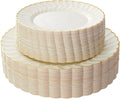 Lullaby 96PCS Ivory Scalloped Plastic Plates with Gold Rim, Disposable Elegant Plates Include 48pcs Dinner Plate 10.25", 48pcs Dessert Plate 7.5", Perfect for Daily Use, Wedding and Party