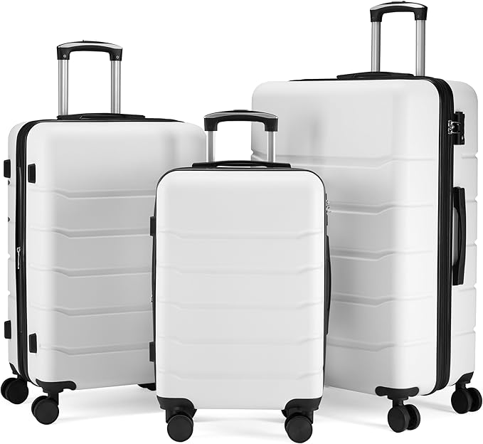 Simple Deluxe 20/24/28 Inch Expandable Hardside Carry On with Spinner Wheels & TSA Lock, ABS Hard Shell Lightweight Rolling Luggage Suitcase, White