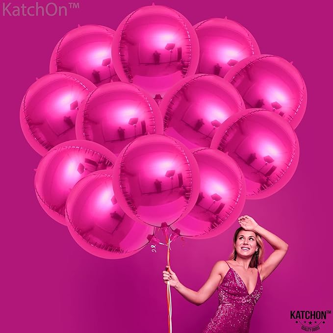 KatchOn, Large, Hot Pink Balloons - 22 Inch, Pack 12 | Foil Balloons, Hot Pink Balloon for Wedding Engagement Bridal Bachelorette Tropical Party Decorations | Gender Reveal Decor | Pink Birthday