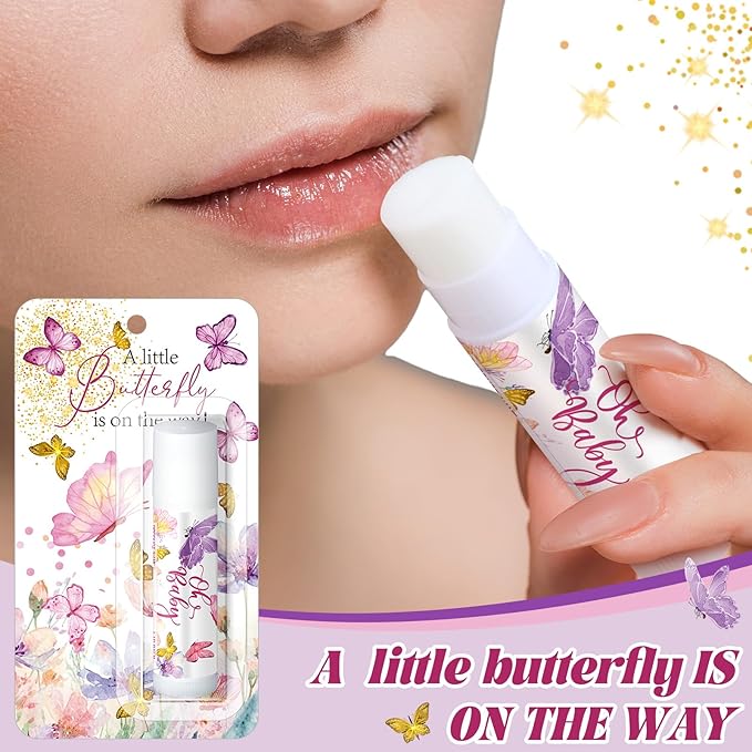 30 Pack Butterfly Baby Shower Games Prizes Party Gifts Bulk Lip Balms Favors for Winners Adults Guests Gender Reveal Favors Decorations Purple Baby Shower Souvenirs Gift Bags Stuffers