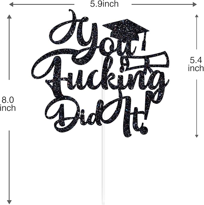 You Did It Cake Topper, Congrats Grad/So Proud of You, Congratulations, Class of 2026 College University Graduation Party Decorations, Black Glitter