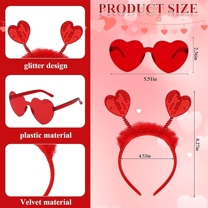 Semato valentines Day Headband with Red Heart Sunglasses for Valentines Day Accessories Galentines Party Favors Halloween Costume
