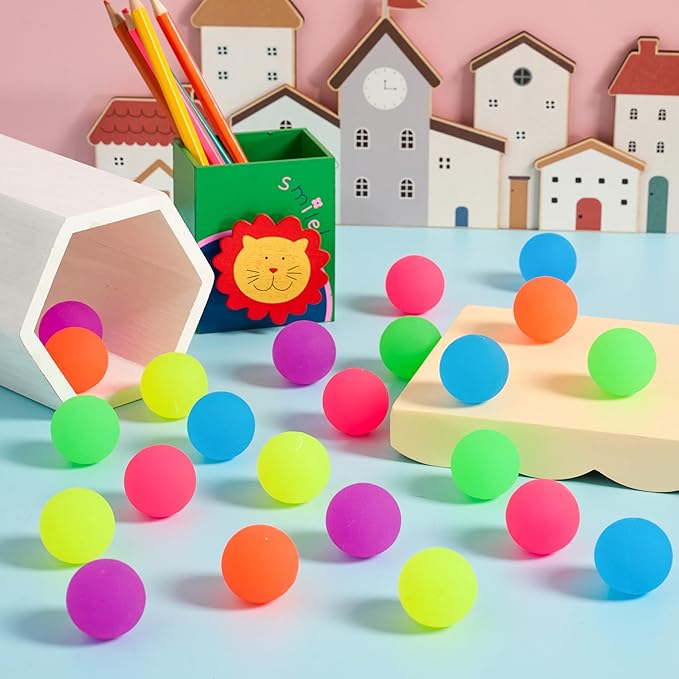 JOYIN 24 PCS Multi Neon Style Bouncy Balls, 6 Colors 32mm Assorted Bouncy Balls Bulk with Storage Bag, Bounce Toys for Kids Party Favors Birthdays Gifts Goodie Bags Stuffers Carnival Prizes