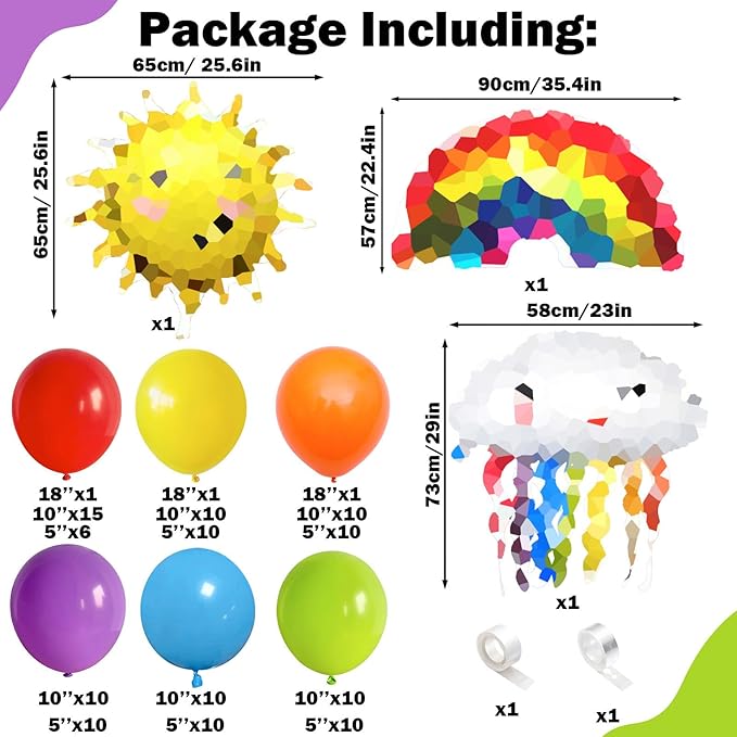 Summer Tropical Balloon Arch Garland Kit, Rainbow Colorful Balloon Arch Multicolor Rainbow Colored Latex Balloons for Birthday Kindergarten Graduation Carnival Fiesta Party Decoration Supplies