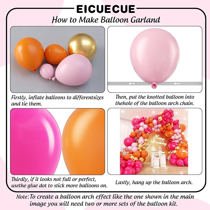 200Pcs Pink and Orange Gold Balloons Garland Arch Kit - Hot Pink Orange Baby Pink Metallic Gold Different Size Balloon for Birthday Baby Shower Wedding Tropical Summer Party Decorations