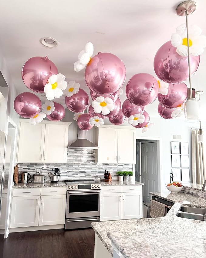 Biapian 12Pcs Light Pink Round Balloons Foil, 22" 18" 15" 10" 4D Sphere Shaped Ball Balloon, Large Metallic Pink Balloons for Wedding Prom Bridal Baby Shower Birthday Party Decorations Backdrop