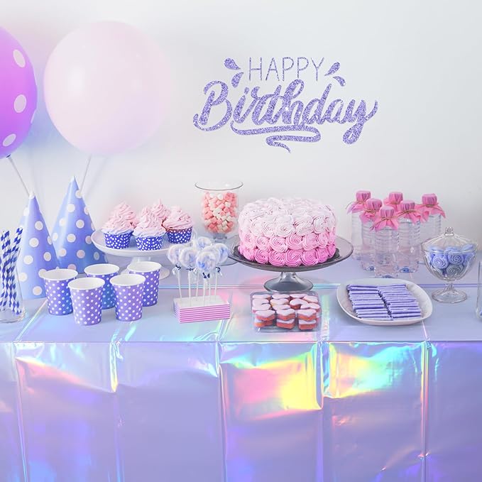 6 Pack Iridescent Light Purple Tablecloth for Parties, Pastel Purple Holographic Plastic Table Cover, Disposable Laser Purple Table Cloth for Birthday Wedding Baby Shower Party Decorations, 54x108Inch