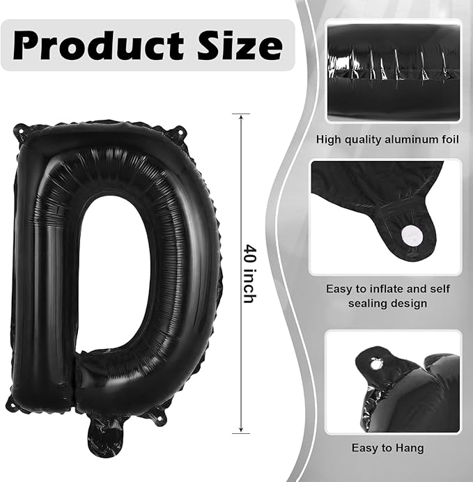 Black Letter D Balloons, 40 Inch Large Foil Letter Balloons, Custom Phrase Balloon for Birthday Party Wedding Anniversary Decoration (Black D)