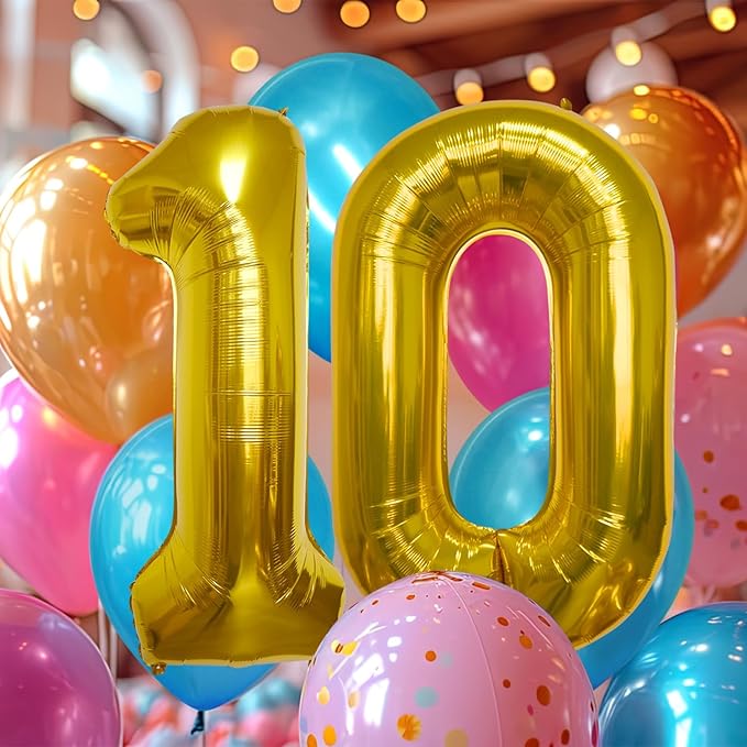 40 Inch Large Gold Number Celebration and Decoration Balloon for Birthday Parties, Graduations, Anniversaries, Weddings, Photo Shoots, Special Events - Helium Foil Mylar (Gold Number 10)