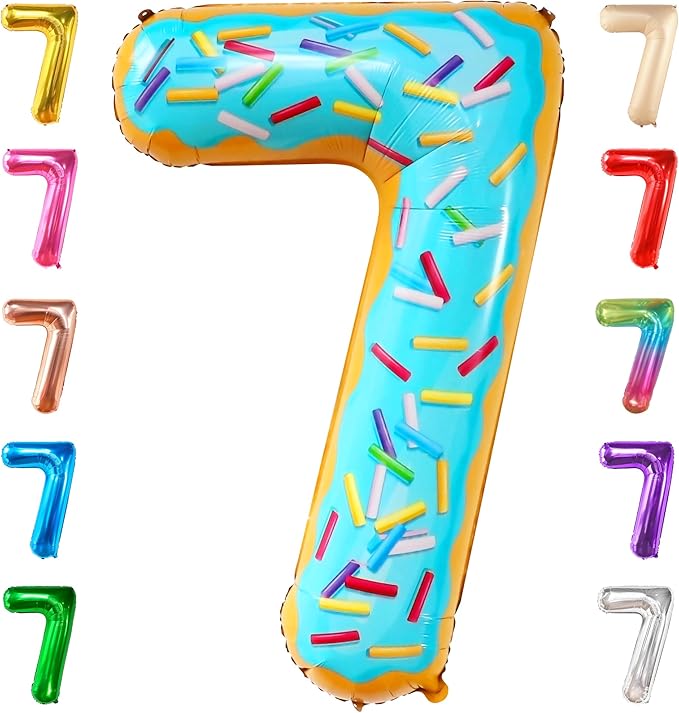KatchOn, Giant Donut Number 7 Balloon - 40 Inch | 7 Birthday Balloon for Party Decorations | 7 Balloon Number | Donut Balloons for Bdy Party | Seven Balloon for Birthday Decorations