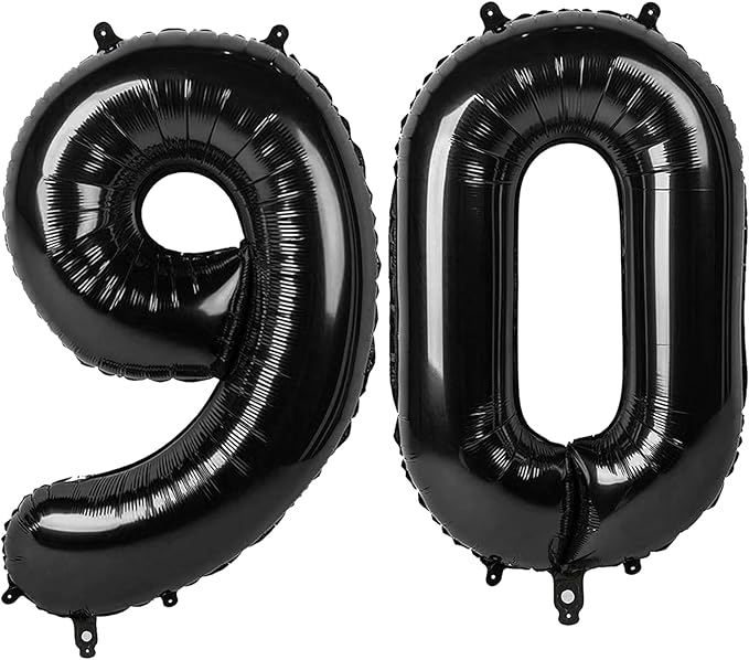 Black Number 90 Balloon 40 inch, 90 Number Balloons, 90th Black Birthday Decorations, 90 Year Old Women Men Party Supplies