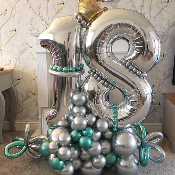 Silver Number 8 Balloon, 40 Inch Large Number Foil Mylar Balloons for 8th Girl Boy Birthday Party Celebration Decoration Supplies,Big Digital Balloons for Wedding Anniversary Events Decor