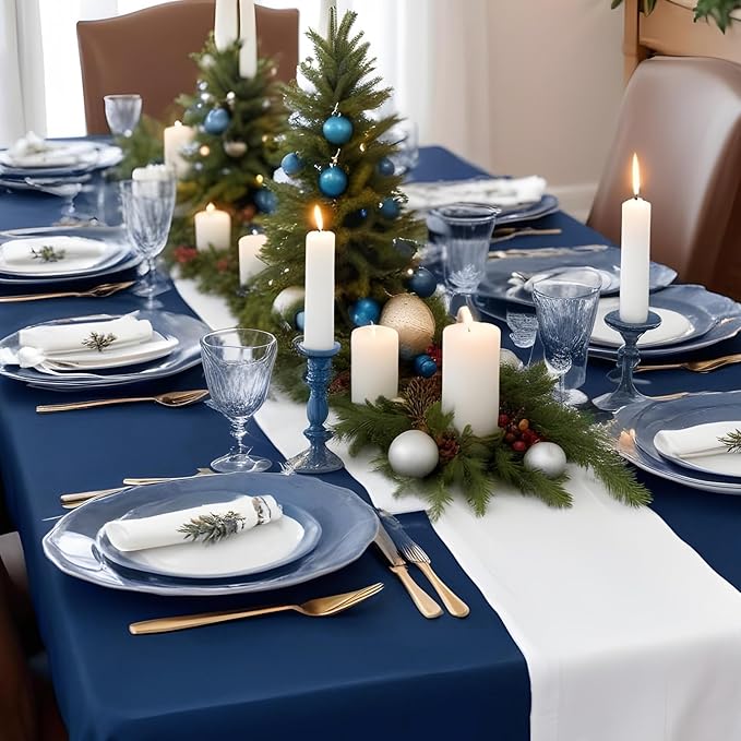 3 Pack Plastic Navy Blue Tablecloth, 54 X 108 Inch Graduation Scalloped Table Cloth for Rectangle Table Disposable Spring Tablecloth for BBQ Picnic Birthday Dinner Holiday Graduation Celebration Party