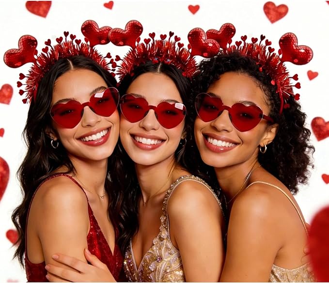 Heart Headband Valentines Day Headband with Red Heart Shape Sunglasses Valentine Accessories for Valentine Wedding Anniversary Party Favors