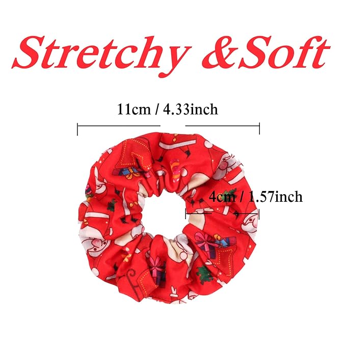 12PCS Christmas Hair Scrunchies for Women Girls Elastic Hair Ties Santa Claus Snowman Elk Bell Christmas Tree Snowflake Hair Accessories Christams Party Decor Gifts