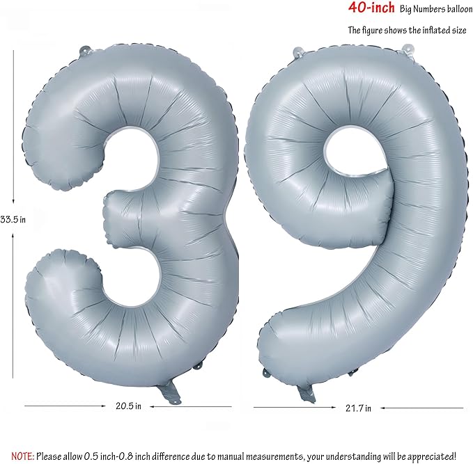 40 In Matte gray Number Balloons Helium Foil Mylar Balloon Birthday Party banquet Decoration 39