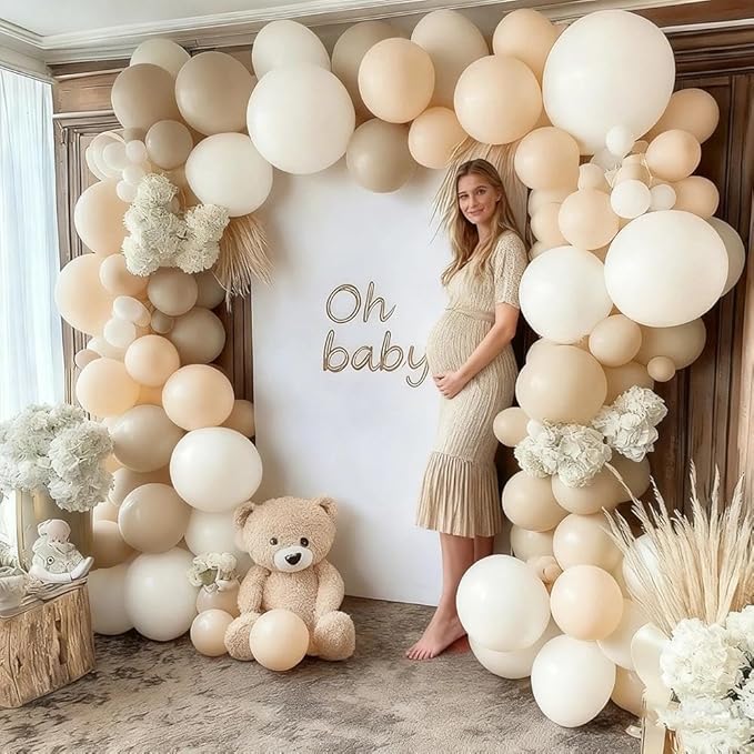 White Balloon Arch Double Stuffed White Sand Cream Beige Balloon Garland Kit Blush Nude Balloons for Neutral Baby Shower Gender Reveal Bridal Birthday Wedding Engagement Party Decorations