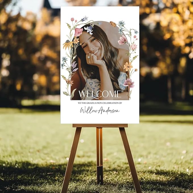 My4gifts Graduation Party Welcome Sign with Photo, Greenery Grad Poster, Personalized Graduation Decor, Class of 2025 Welcome Board, Senior Party Sign, Custom Grad Celebration Sign - 21