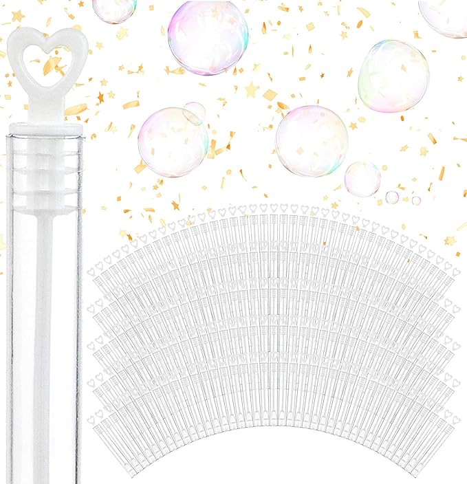 Wedding Bubbles Bulk - White Heart Top Wands (200 Count) Individual Mini Bubble Wand Favors for Weddings, Celebration Party Favor for Guests - Stock Your Home