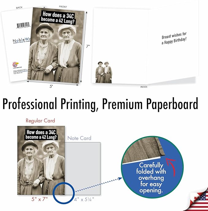 NobleWorks Humorous Birthday Greeting Card with 5 x 7 Inch Envelope (1 Card) Bday Bra Size C10073BDG
