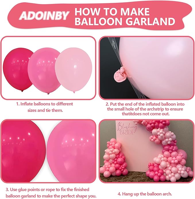 Pink Balloons Arch Kit, Pastel Pink Hot Pink Balloon Garland kit, 18 12 10 5 Inch Different Size Balloons for Birthday Princess Baby Shower Galentine's Day Valentine's Theme Party Decorations