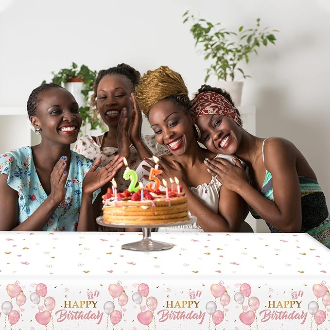 3 Pieces Pink Rose Gold Tablecloth for Rose Gold Birthday Decoration Plastic Disposable Party Table Covers for Rectangle Tables Girl Women Parties Happy Birthday Wedding Party Favors, 54 x 108 Inches